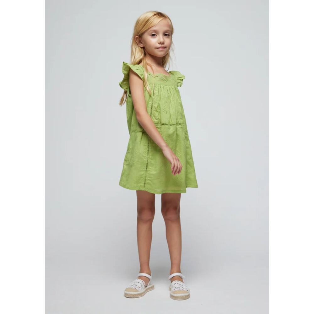 NWT Mayoral Embroidered Dress Ruffle Cap Sleeves Apple Green Size 6